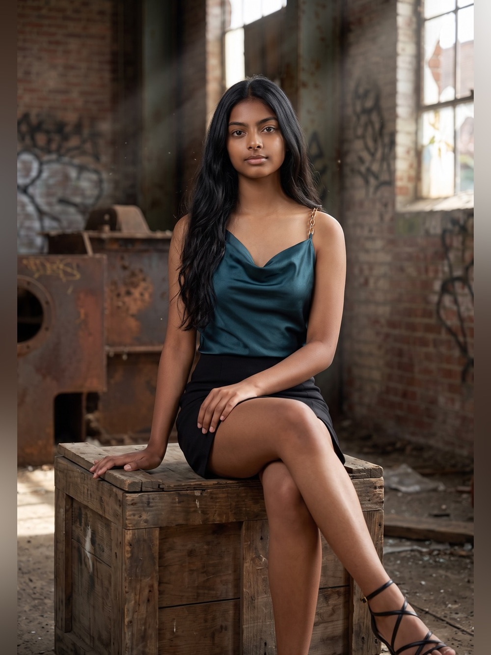 She + Sky Teal Satin Tank